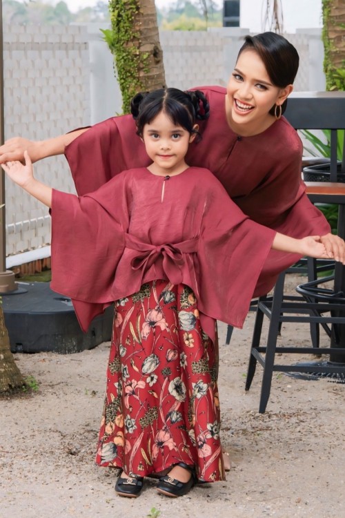Elara Kaftan Kids in Wine Red